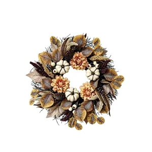 45cm Harvest Festival Farmhouse Decorative Wreath Thanksgiving Day Simulation Maple Leaf Berry White Pumpkin Vine Circle Plastic