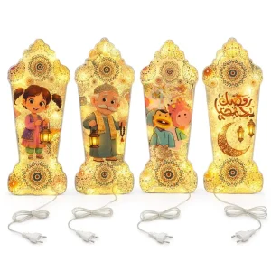 45cm Ramadan LED Decorative Lamp Cartoon Pattern Fanous Lantern Eid Mubarak Wall Hanging Festival Light EU Plug