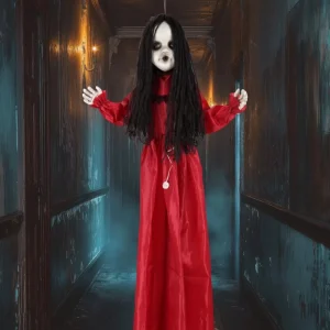 47” Hanging Animated Girl Halloween Animatronics with Lights and Movement for Haunted House Parties Displays Backyard