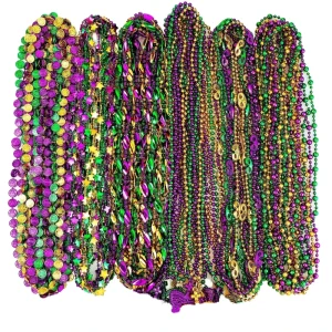 48” Mardi Gras Bead Necklaces Colorful Plastic Party Beads Bulk for Carnival New Orleans Festival Parade Decorations Supplies