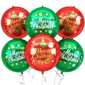 4D Merry Christmas Printed Foil Balloon Red Green 6 piece Round Balloon 22 Inch Elk Snowman Candy New Year Party Decoration