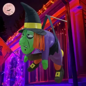 4FT Halloween Inflatable Model LED Lighted Outdoor Door Window Hanging Witch Decoration Yard Party Ghost Ornaments