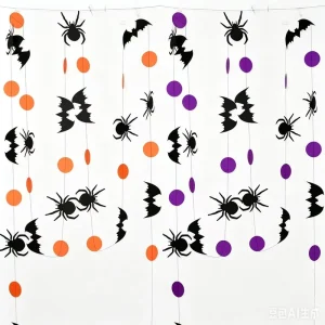4M Halloween Garland Halloween Paper Garland Spider Bat Decor Dots Banner Hanging Ornaments for Halloween Festival Atmosphere