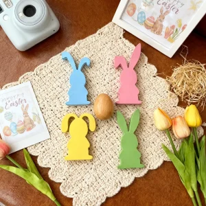 4PCS Colorful Wooden Easter Bunny Ornaments Perfect for Easter Decor Egg Decorating & Holiday Gifts Adding Spring Vitality
