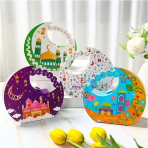 4PCS Ramadan Decoration Moon Shaped Candy Boxes EID Mubarak Decor for Ramadan Kareem Islamic Muslim Party Eid Al Adha Gifts