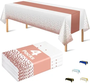 4Pack Disposable Table Cloths 54 X 108 Inch Waterproof Plastic Tablecloth White and Rose Table Covers for Birthday Party Picnic