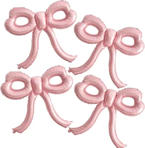 4pcs Pink Bow Ballons Bow Party Decoration for Girl Pink Bow Foil Ballon for Baby Shower Bridal Party Supplies