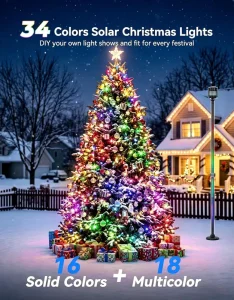 4th July Decorations Outdoor Waterproof 33FT 100 LED Solar USB Powered Crystal String Lights Red White Blue 34 Color