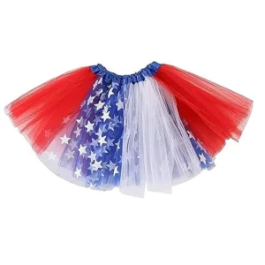 4th of July Patriotic Tulle Tutu Skirt Red White Blue Unisex Independence Day Costume for Girls Women Kids Adults Party Outfit