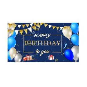 4x6ft Blue Glitter Happy Birthday Flag Banner Party Wall Backdrop Decoration Glitter Series Polyester Foldable