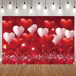 5*3ft Happy Valentine’s Day Love Heart Backdrop Party Wedding Proposal Room Wall Decorations Background Banner Backdrop