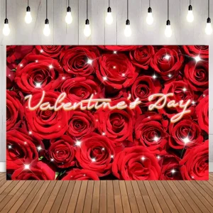 5*3ft Red pink Rose Flower Valentine’s Day Wall Backdrop Party Wedding Proposal Background Backdrop Decorations Supplies