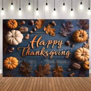 5*3ft Thanksgiving Decorations Banner Pumpkin Flower Maple Leaf Happy Thanksgiving Banner Backdrops Party Decorations