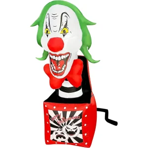 5 FT Halloween Inflatable Jack Fright in the Box Clown in the Box LED Lighted Blow up Prop Clown Decoration