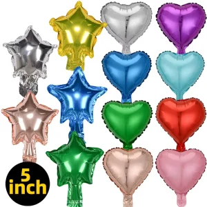 5 Inch Eco Friendly Recyclable Heart Shape Pentagram Foil Balloons Mini Heart Star Wedding Festival Party Decorations