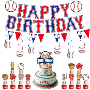5 Pieces Baseball Theme Set With Banners and Hanging Flags for Birthday Party Decoration Disposable