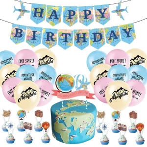 5 Pieces Travel Map Themed Paper Banner Compass for Birthday Party Set