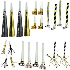 50 PCS Pack Metallic Fringed Noise Maker Musical Party Blowouts Whistles Horn Party Decoration Set