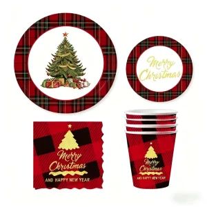 50 PCS Party Supplies Disposable Paper Dinnerware Tableware for Decorations for Merry Christmas Serves10