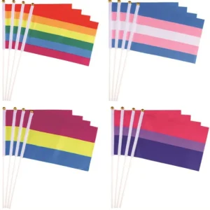 50 Pack Small White Hand Held Flags Stick for Themed Parties Sports Clubs Festival Events Decorations Education Travel Agencies