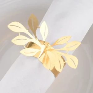 50 Pcs Gold Leaves Napkin Buckle Reflective Gold Leaf Shaped Paper Napkin Holder Rings for Dinner Party Celebration Table Decor
