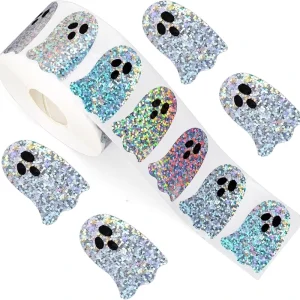 500 Per Roll Halloween Festive Ghost Laser Adhesive Labels Sealing Paper Stickers