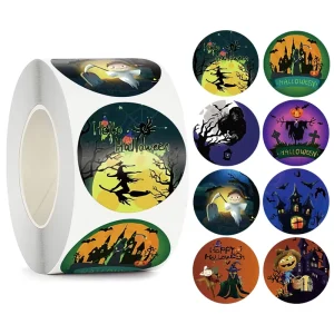 500 Sheets Halloween Witch Castle Adhesive Stickers 1.5 in Round Eco Friendly Festival Glass Cup Candy Bag Stickers