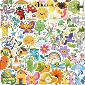 50Pcs Spring Sunshine Graffiti Stickers for Bottle Decor Children Book Sticker