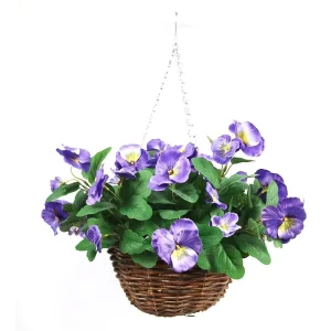 50cm Tall Artificial Pansy Flowers Hanging With Basket Indoor Pansy Flowers