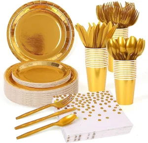 50pcs Disposable Paper Plates Gold Camping Plates Birthday Party Tableware Supplies Plate for Parties Dinner Wedding