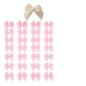 50pcs Ribbon Bow Handmade Craft Bows Mini Pink Bows with Pearl for DIY Gift Wrapping Wedding Birthday Christmas Party Decor