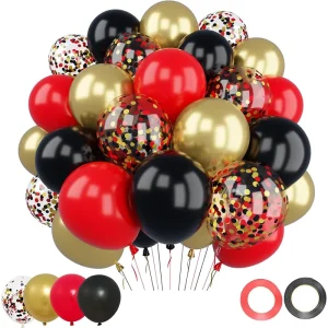 52pcs Black Red Gold Balloon 12 Inch Confetti Latex Balloons Birthday Balloons With Ribbon for Party Decorations