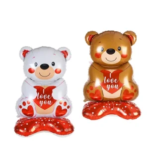 58 Inch Big Standing Love Heart Bear Foil Balloon For Birthday Valentine’s Day Party Event Decoration