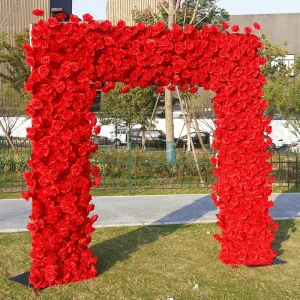 5D Red Artificial Flower Arch for Wedding Background Wedding Ceremony and Marriage Decoration Rose Flower Wall