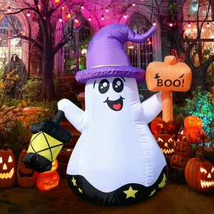 5FT Halloween Inflatable Ghost with Outdoor LED Yard and Garden Decoration
