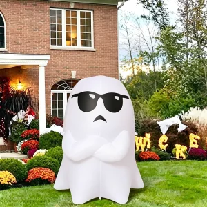 5FT Halloween Inflatables White Cool Ghost Blow Up Outdoor Built in LED Decorations Yard for Garden Lawn Indoor Party Decoration