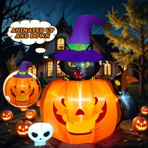 5FT Halloween Pumpkin Cat Inflatable Outdoor Yard Halloween Party Decorations