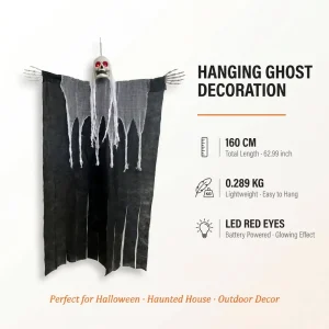 5FT Life Size Sound Activated Hanging Grim Reaper with LED Red Eyes Animated Halloween Outdoor Yard Decoration Prop