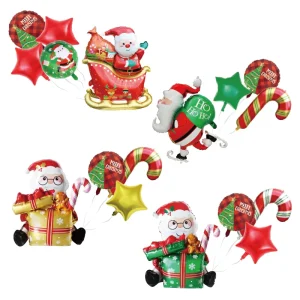 5PCS New Merry Christmas & New Year Santa Claus Cane Foil Balloons Set for Party Supplies and Home Decor