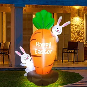 5ft Easter Inflatable Bunnies with Giant Carrot Easter Inflatable Outdoor Holiday Decoration Blow up Lawn Yard Garden