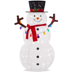 5ft Lighted Pop Up Snowman Large White Waterproof Outdoor Christmas Holiday Decoration W 200 LED Lights DC 36V Multicolored