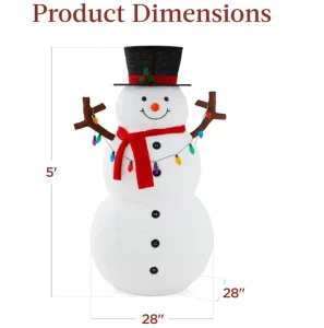5ft Lighted Pop Up Snowman White Weather Resistant Outdoor Christmas Decoration 200 LED Lights Soft Warm White