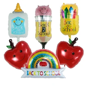 5pcs Graduation Back to School Party Decoration Rainbow Star Foil Balloon Kids’ Stationery Pencil Toy Balloons Accessories