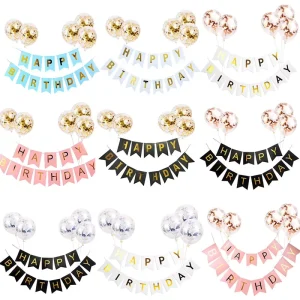 5pcs Happy Birthday Paper Banner Party Decoration Helium Confetti Balloons Birthday Decor Balloon Pull Flag Bunting Banner Set