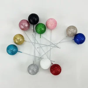 5pcs Pack 2cm 2.5cm 3cm 4cm Merry Christmas Glitter Powder Foam Cake Topper Luxury Foam Cake Ball Cup Cake Decoration