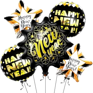 5pcs Per Set Happy New Year Foil Balloons Set for New Year Event Decoration