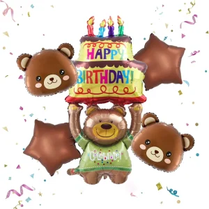 5pcs set Happy Birthday Cake Bear Shape Balloon Aluminum Foil Birthday Balloons Set for Children’s Birthday Party Decorations