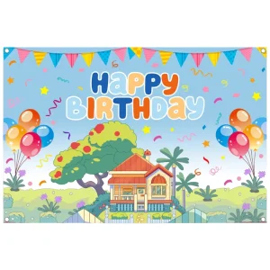5x3ft Cotton Blue Cartoon Photography Backdrop Happy Birthday Design for Kids Boys Girls Birthday Party Photo Booth Banner Props
