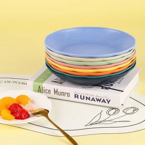 6 Colors Wheat Straw Plates Unbreakable Reusable Dinner Plates Food Grade Dishwasher Safe Salad Plates for Kitchen Camping Party