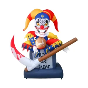 6 FT Halloween Inflatable Decoration Clown Scythe and Tombstone Blow up LED for Yard Garden Party